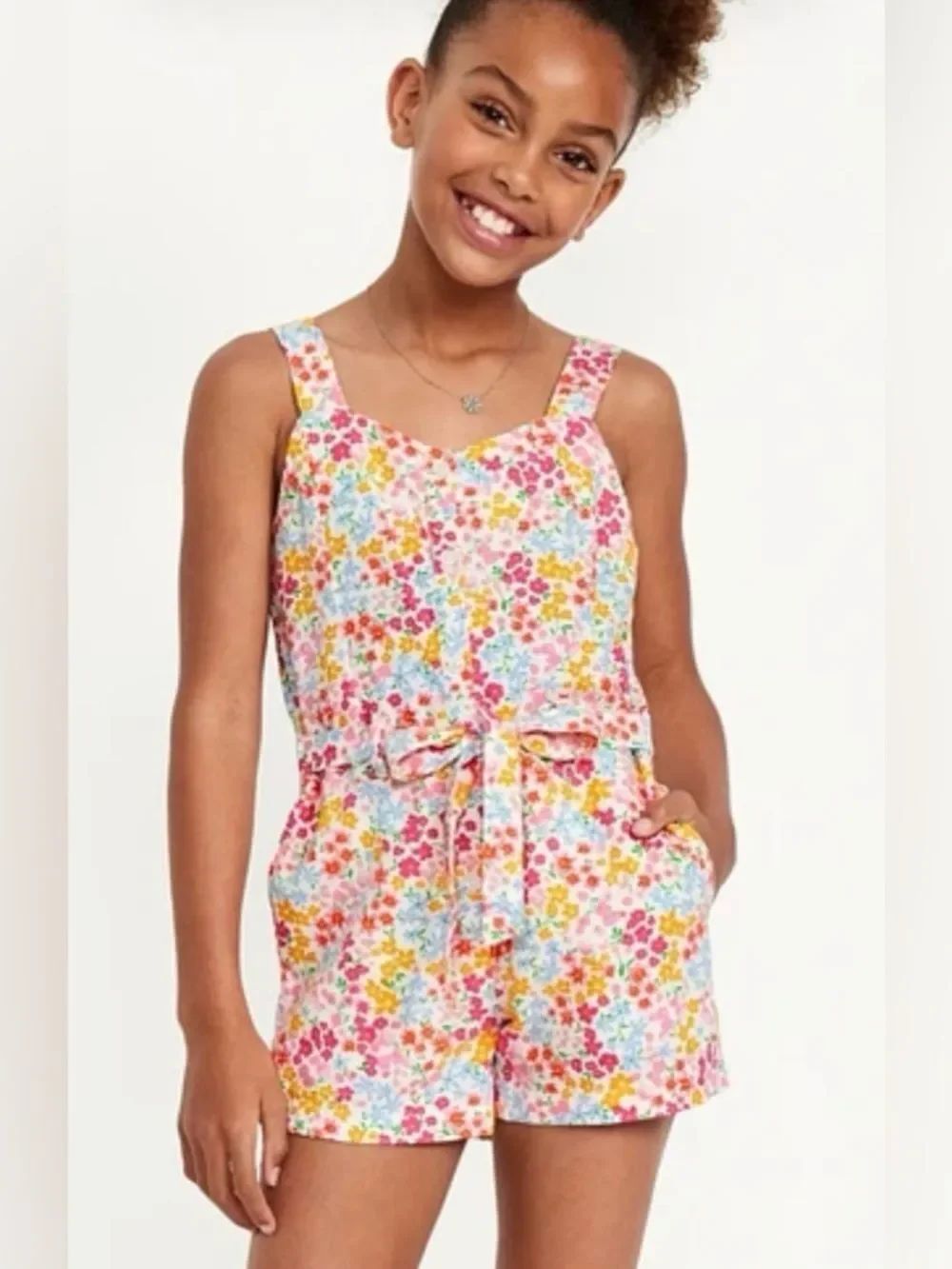 Old Navy Sleeveless Linen-Blend Tie-Front Romper for Girls NWT 10/12